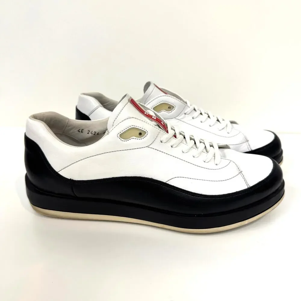 PRADA America's Cup White Black Leather Low Top Sneakers 10 Two Tone Sport Shoes